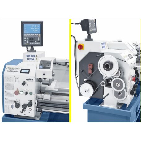 400V Profi 900 Vario + kéttengelyes digitális kijelző ES-12 V Vezér- és vonóorsós esztergagép 