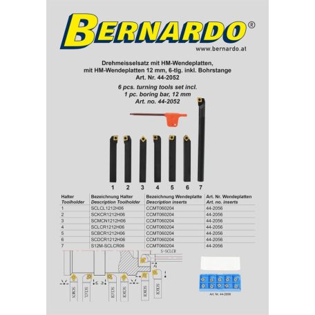 Esztergavéső-tétel HM-fordító-vágólapokkal 12 mm, 6-részes inkl. fúrórúd