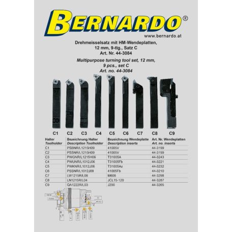 Esztergavéső-tétel HM-fordítólapokkal 12 mm, 9-részes